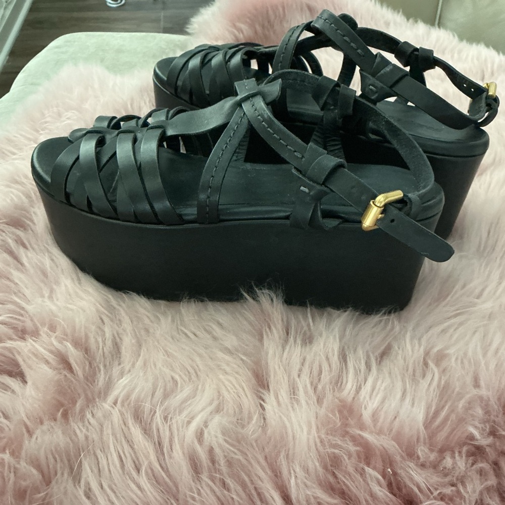 See by Chloe Designer black leather strappy platform 8 8.5 luxury